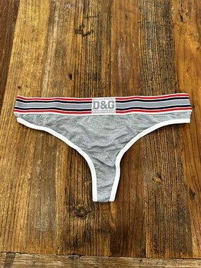 Dolce & Gabbana Grey Thong with Red & Black Striped Waistband - Kids Bottoms